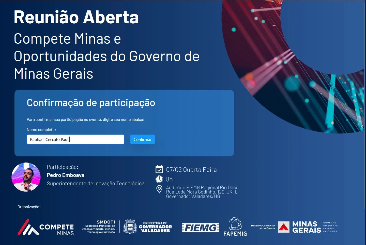 Páginas de confirmação de presença em eventos